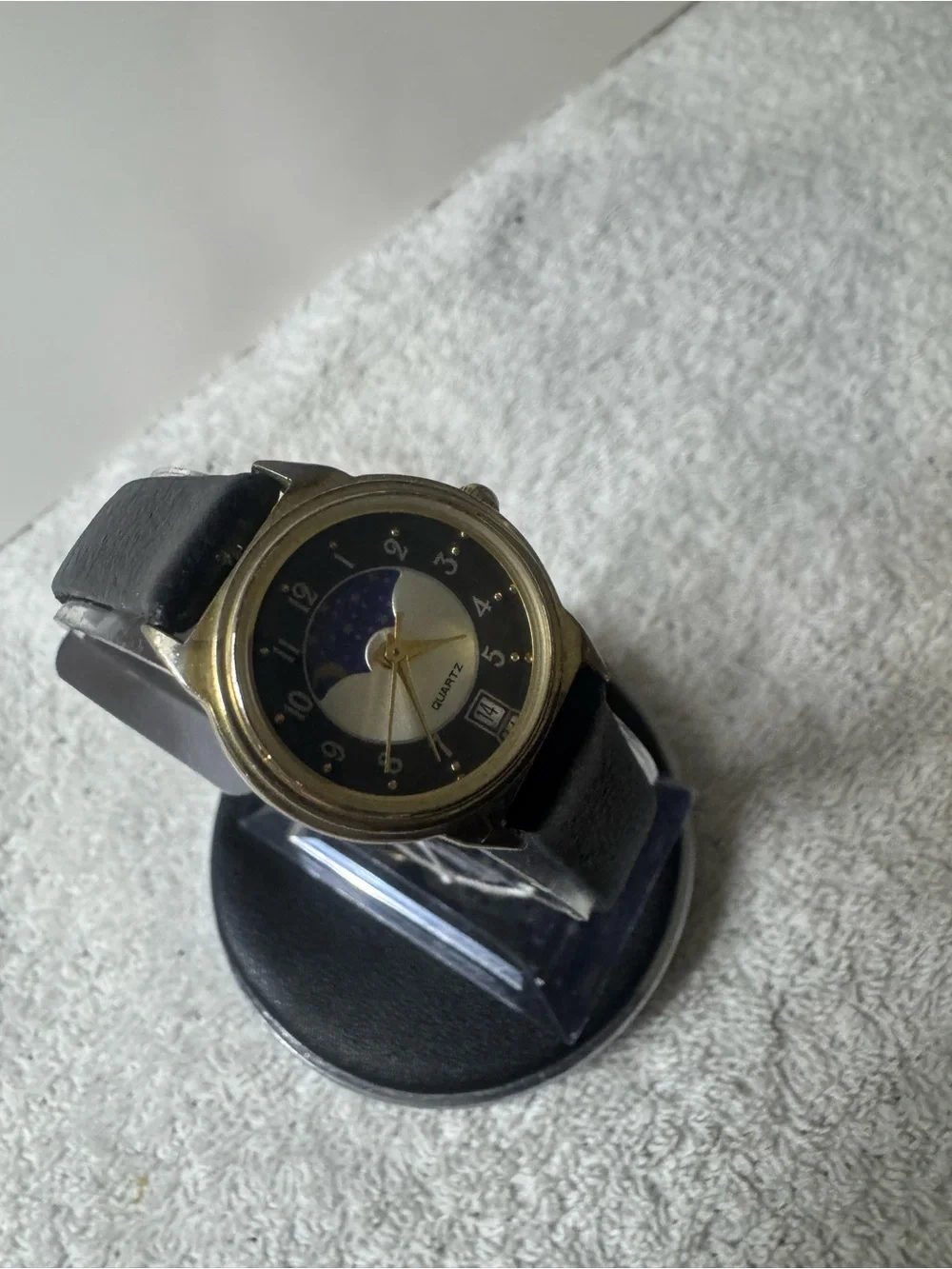 Gold-Tone Quartz Moonphase Watch in Black